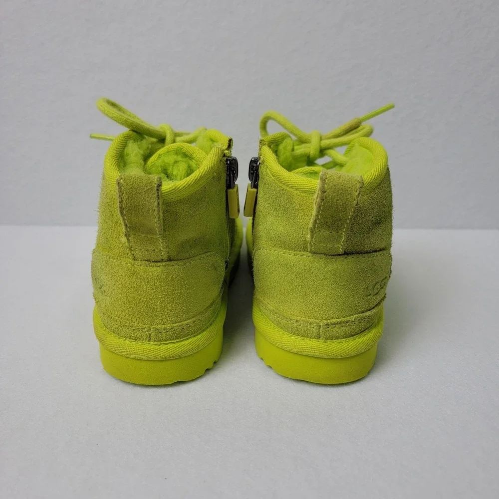 UGG Toddler Neumel II Boots Size 9T Neon Lime Green Sulphur Suede Lace Up Zip‎